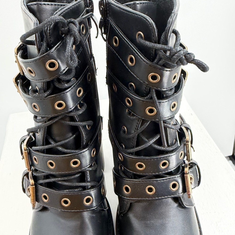 Womens Size 6 Black Platform Boots Goth Punk Buckle Strap Chunky Heel - Picture 13 of 16